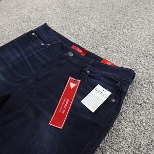 NEW Guess Jeans Mens 36X32 Dark Blue Denim Pants Skinny Stretch Whiskered Fade